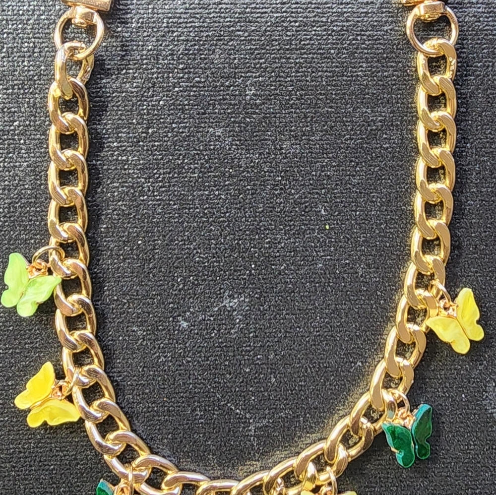 Hand Crafted Gold Chain and Green-Yellow Butterfly Charms - Picture 5 of 10